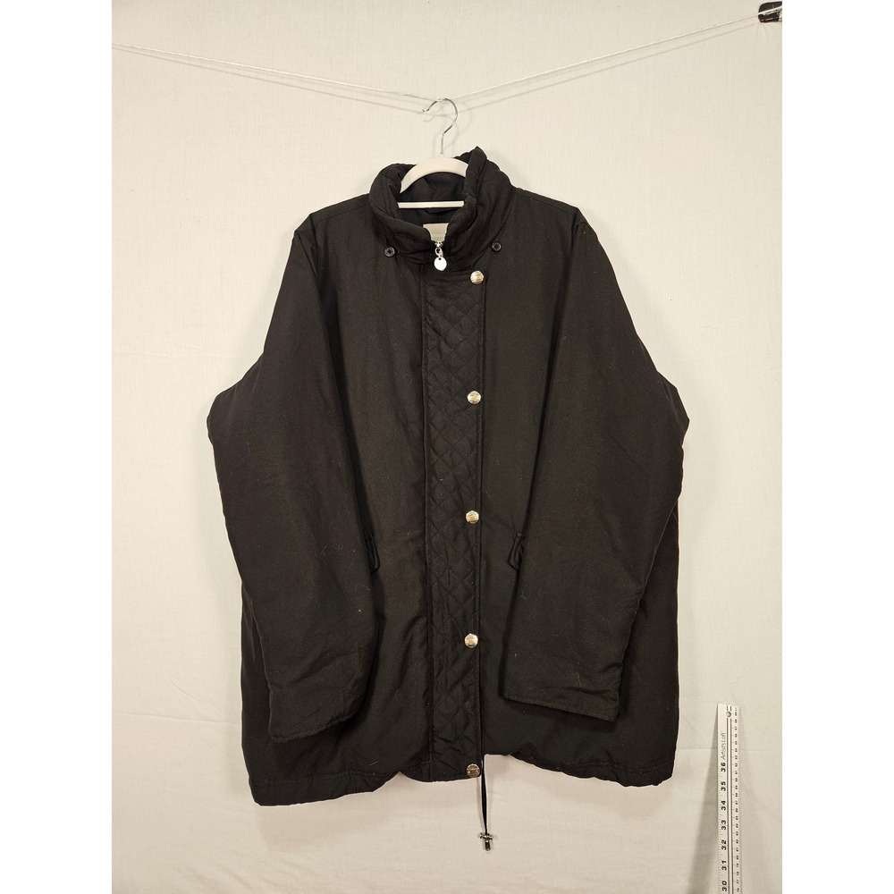Woman Within Black Down Parka Jacket Plus Size 1X 22/24 Funnel Neck Quilted Flap
